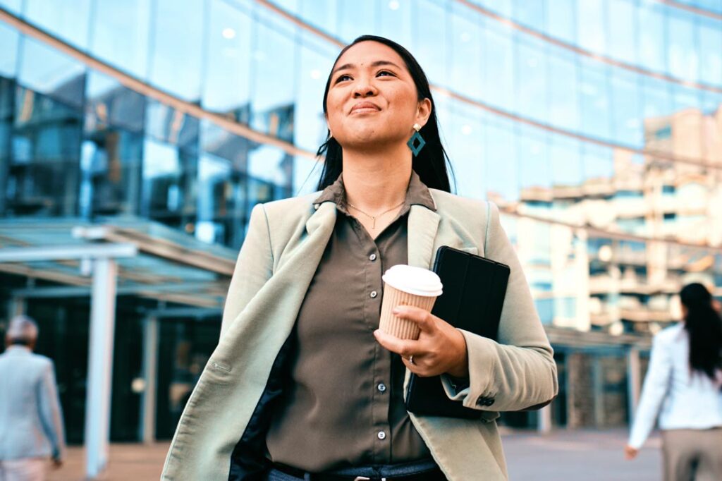 Hardworking woman heading to work